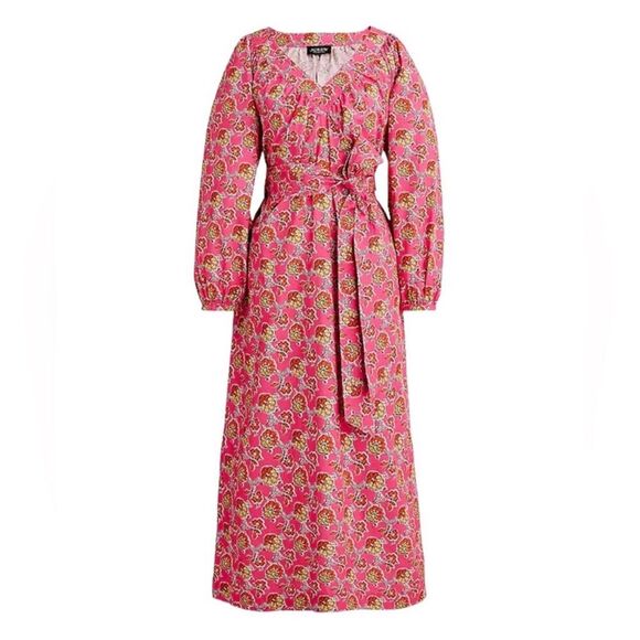 J Crew Collection NEW Tie-Waist Cotton Poplin Dress in Ratti® Pink Blooms Print - Picture 5 of 14